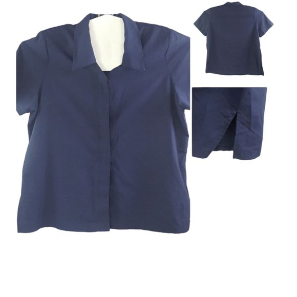 Vintage Image Women ( pit to pit is 28") Navy Blue Buttons Down Collared - Picture 1 of 7